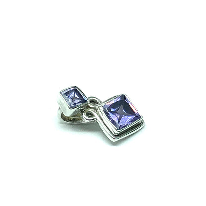 Jewelry | Pendant - Sterling Silver Diagonal Square Design Purple Cz 2 Stone Pendant 