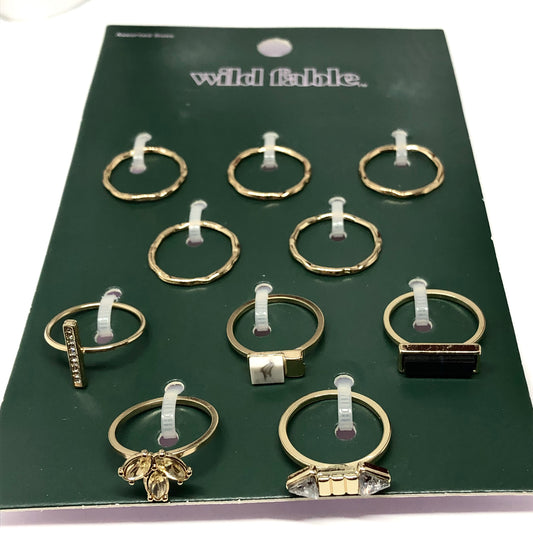 Affordable Fashion Jewelry | 10 Assorted Gold & Crystal Slim Stacking Band Ring