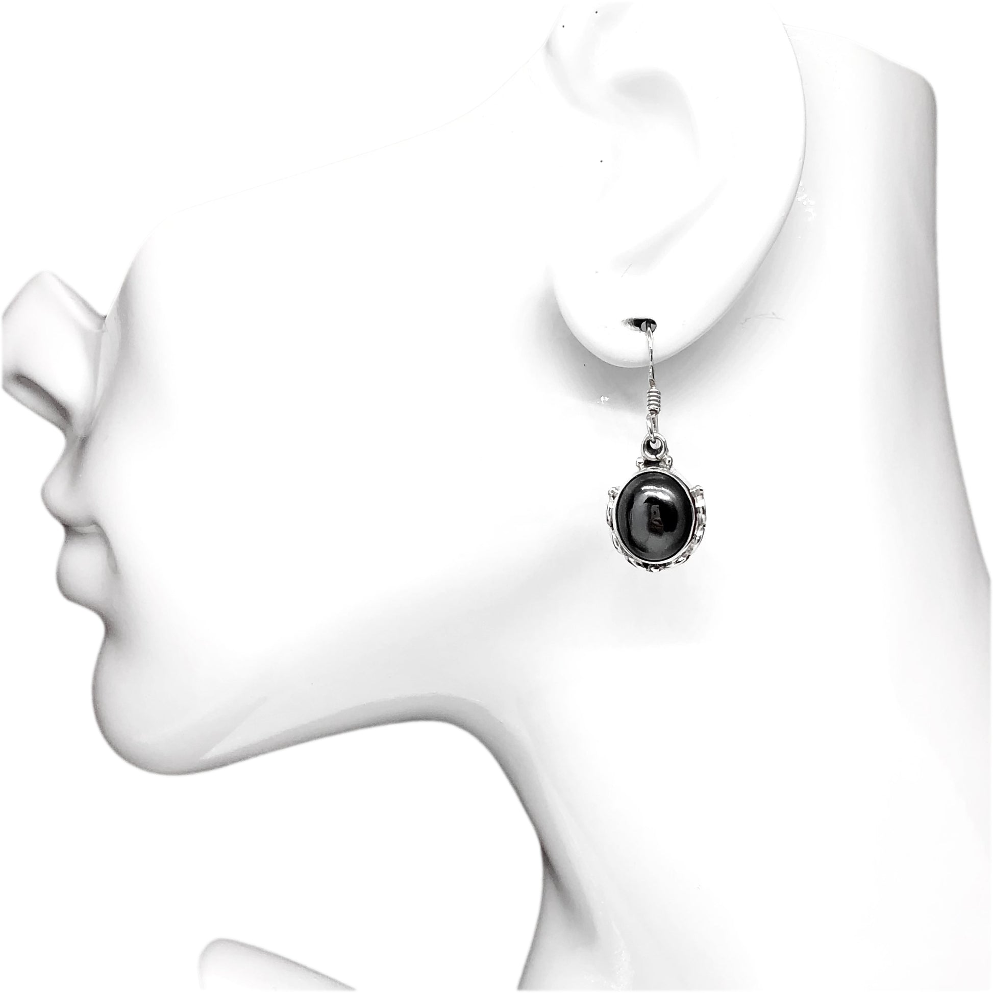Jewelry - 925 Sterling Silver Black Metallic Sheen Hematite Stone Dangle Earrings | Blingschlingers.com USA