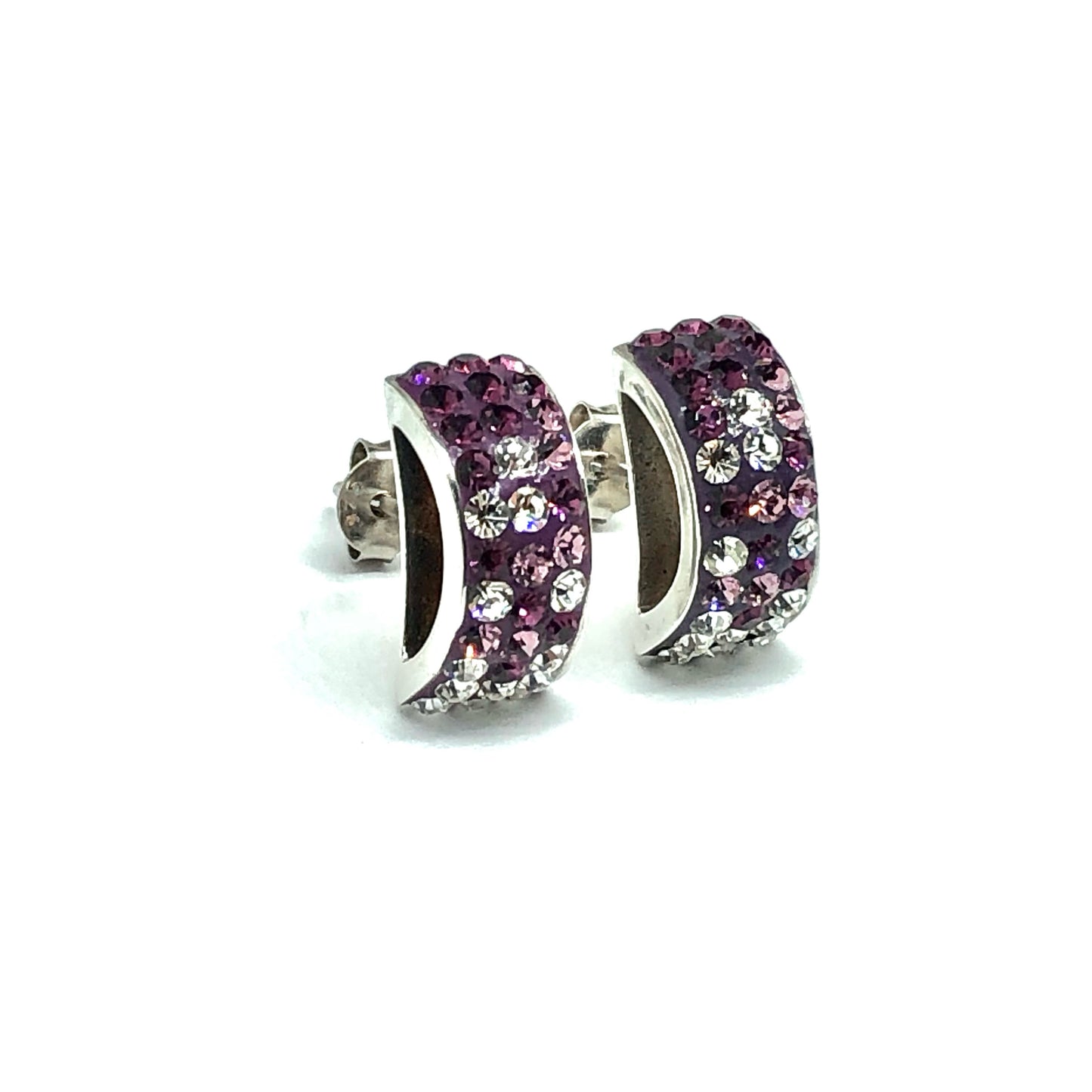Sterling Silver Dome Style Shimmering Purple Ombre Crystal Earrings - Blingschlingers.com in USA