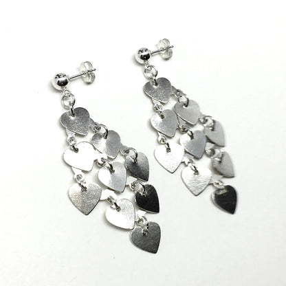 Sterling Silver Dangle Earrings, Party Style Heart Waterfall Chandelier Earrings