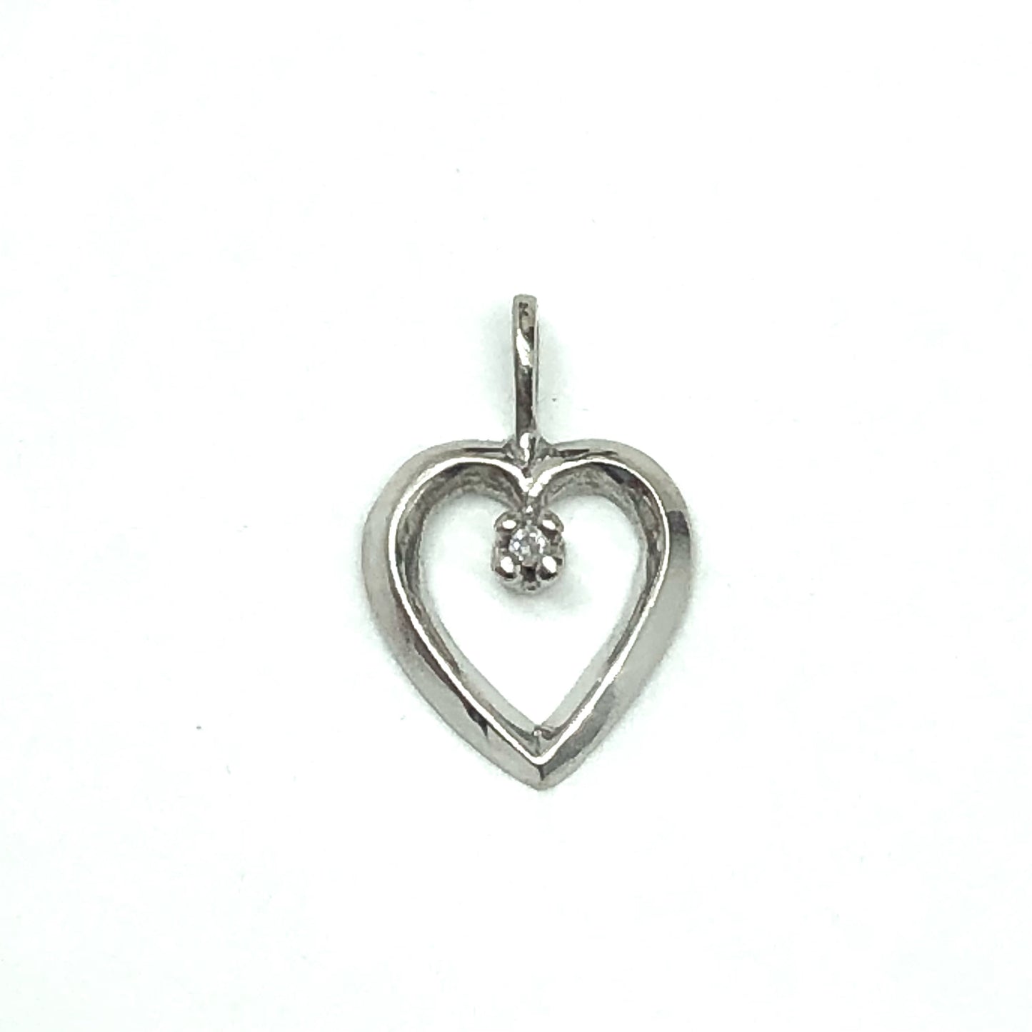 Womens Open Heart Diamond 10k White Gold Pendant