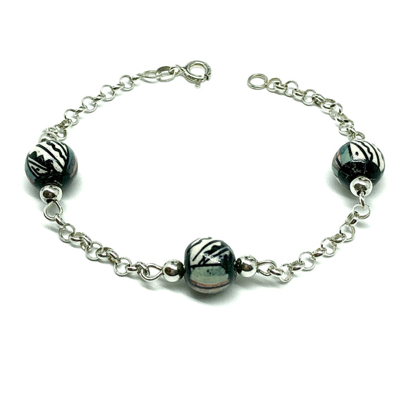 Bead Bracelet | Girls Italian Sterling Silver Porcelain Bead Bracelet 5.75 -6