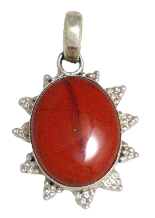 Pendant | Sterling Silver Edgy Red Agate Stone Pendant | Womens Mens  Jewelry