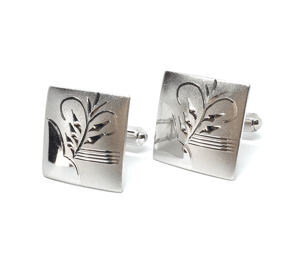 Cufflinks | Mens Used Sterling Silver Ocean Side Design Etched Square Toggle Cuff-links