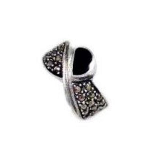 Stone Ring, sz 5.25 Pre-owned Unique Dastar Style Bypassing Black Onyx Marcasite Sterling Silver Ring