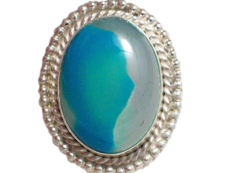 Silver Rings | Womens Large Oval Sterling Silver Blue Agate Stone Ring 6.5 | Jewelry