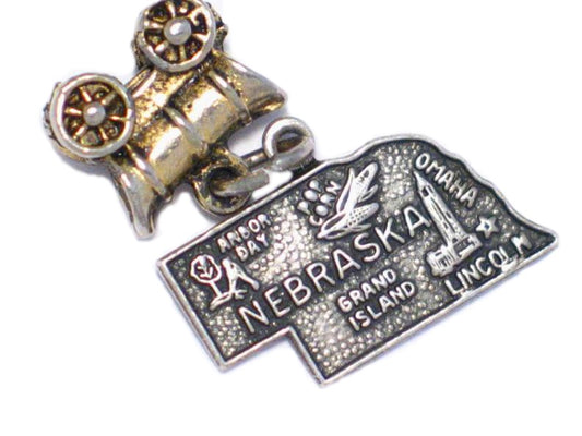 Silver Charm, Nebraska State Grand Island, Lincoln Travel Theme Bracelet Charm Sterling Silver Pendant