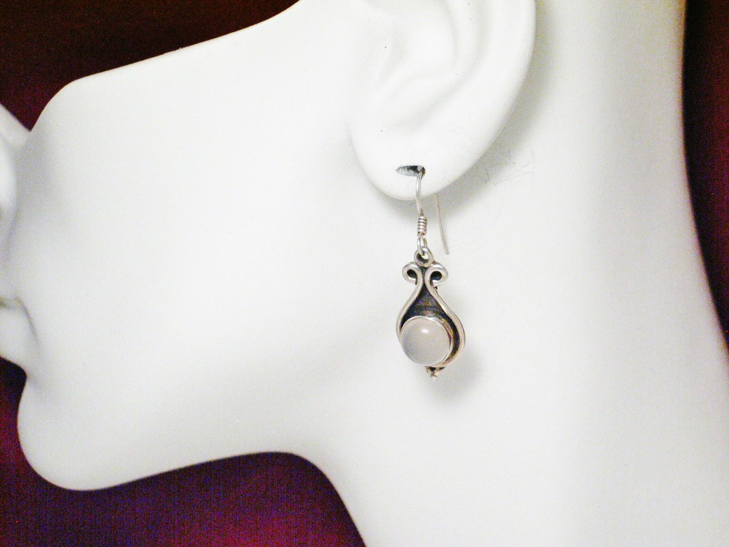 Sterling Silver Dangle Earrings, Classic Traditional Ethnic Style Dusty Rose Quartz Stone Silver Earrings