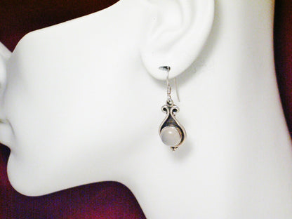 Sterling Silver Dangle Earrings, Classic Traditional Ethnic Style Dusty Rose Quartz Stone Silver Earrings