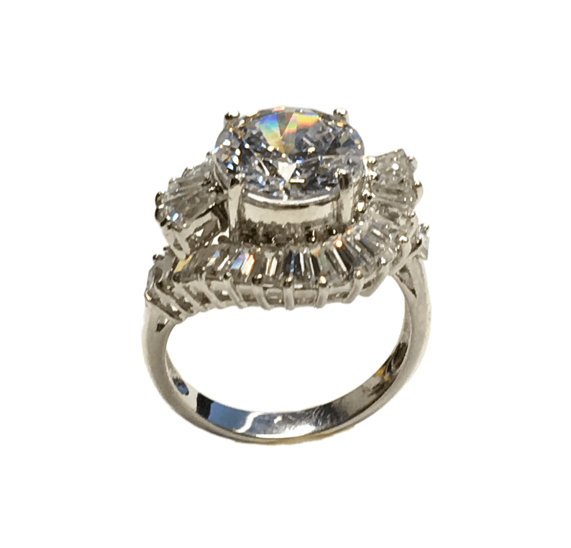 Used Jewelry Ring - Womens Sterling Silver Classic Shimmering Staircase Design Cz Cocktail Ring 