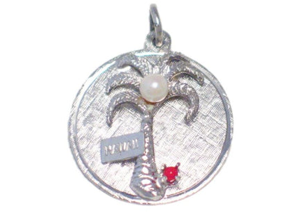 Silver Charms | Sterling Silver Hawaii Palm Tree Pearl & Coral Medallion Pendant | Discount estate jewelry online