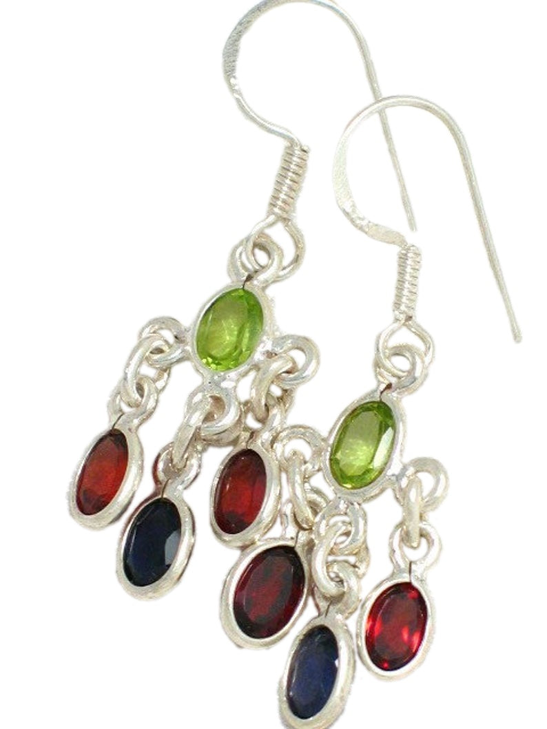 Silver Earrings, Womens Petite Green Peridot, Purple Amethyst, Red Garnet Sterling Silver Dangle Earrings