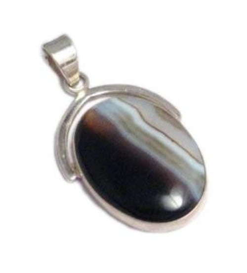 Pendant | The Yin & Yang Large Sterling Silver Oval Banded Agate Stone Pendant | Jewelry