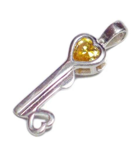 Birthstone Charm, Womens Pre-owned Sterling Silver Citrine Yellow Cz Heart Key Pendant