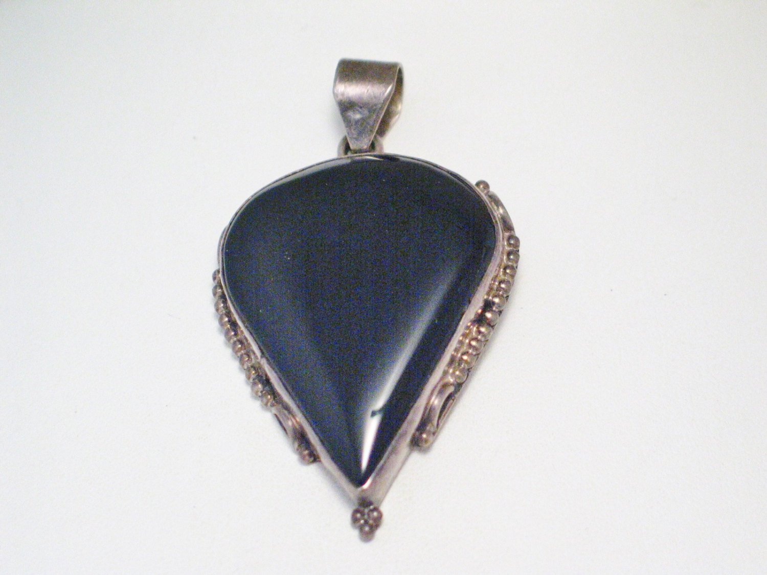 Big Stone Pendant, Sterling Silver Black Agate Unique Statement Pendant