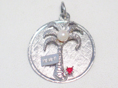 Silver Charms | Sterling Silver Hawaii Palm Tree Pearl & Coral Medallion Pendant | Discount estate jewelry online at  Blingschlingers Jewelry