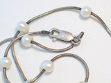 Silver Necklaces | Sterling Silver White Freshwater Pearl Station Chain Necklace 16" | Fashion Jewelry