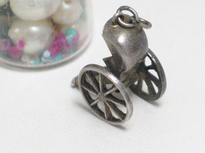 3D Charms | Sterling Silver Japan 3D Rickshaw Charm | Vintage Jewelry