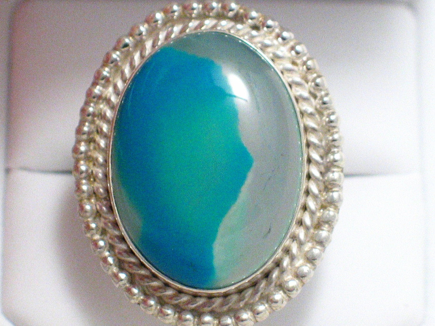 Stone Ring, Sterling Silver sz6.5 Big Chunky Style Oval Blue White Agate Statement Ring - Blingschlingers Jewelry