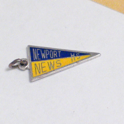 Sterling Silver Charm, Newport News High School Blue Yellow Color Flag Pennant Charm - Blingschlingers Jewelry
