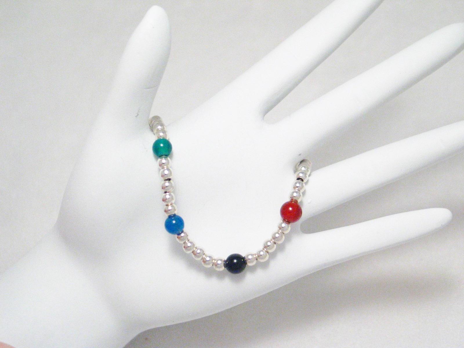Bead Bracelets | Sterling Silver Multi Color Energy Ball Chain Bracelet 7.25" | Discount Estate Jewelry Online at Blingschlingers 