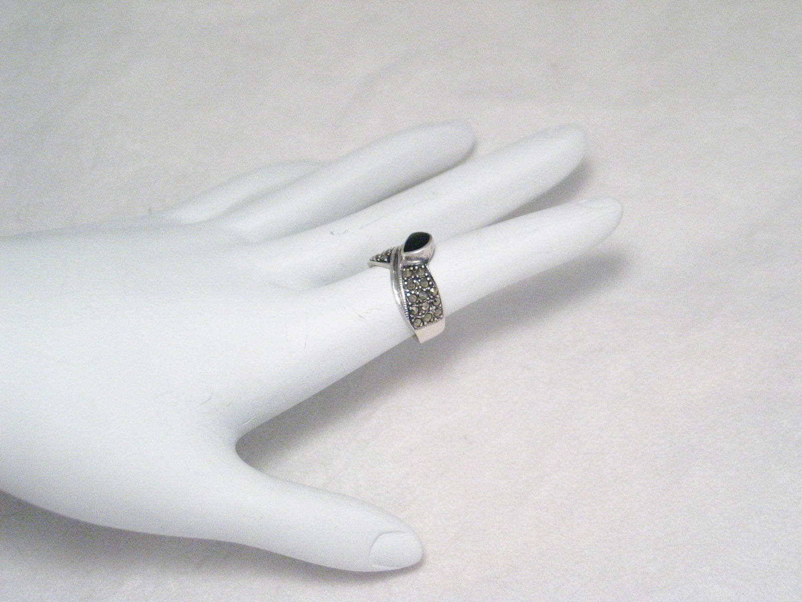 Silver Rings | Sterling Silver Black Onyx Marcasite Stone Ring 5.5 | Jewelry