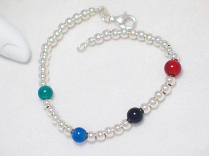 Bead Bracelets | Sterling Silver Multi Color Energy Ball Chain Bracelet 7.25" | Estate Fine Jewelry Online at Blingschlingers 