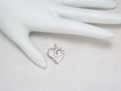 Heart Pendant 10k White Gold Open Heart Design Cubic Zirconia Stone Pendant