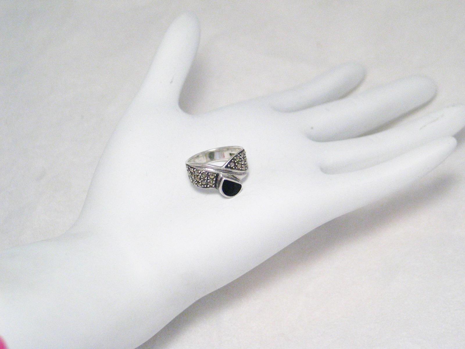 Silver Rings | Sterling Silver Black Onyx Marcasite Stone Ring 5.5 | Jewelry