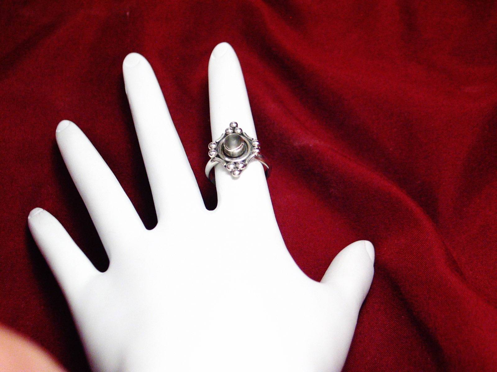 Sterling Silver ring diamond shape bead ball design band with gemstone size 5.75 midi pinky - Blingschlingers Jewelry