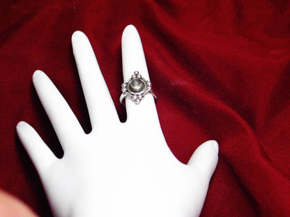 Sterling Silver ring diamond shape bead ball design band with gemstone size 5.75 midi pinky - Blingschlingers Jewelry