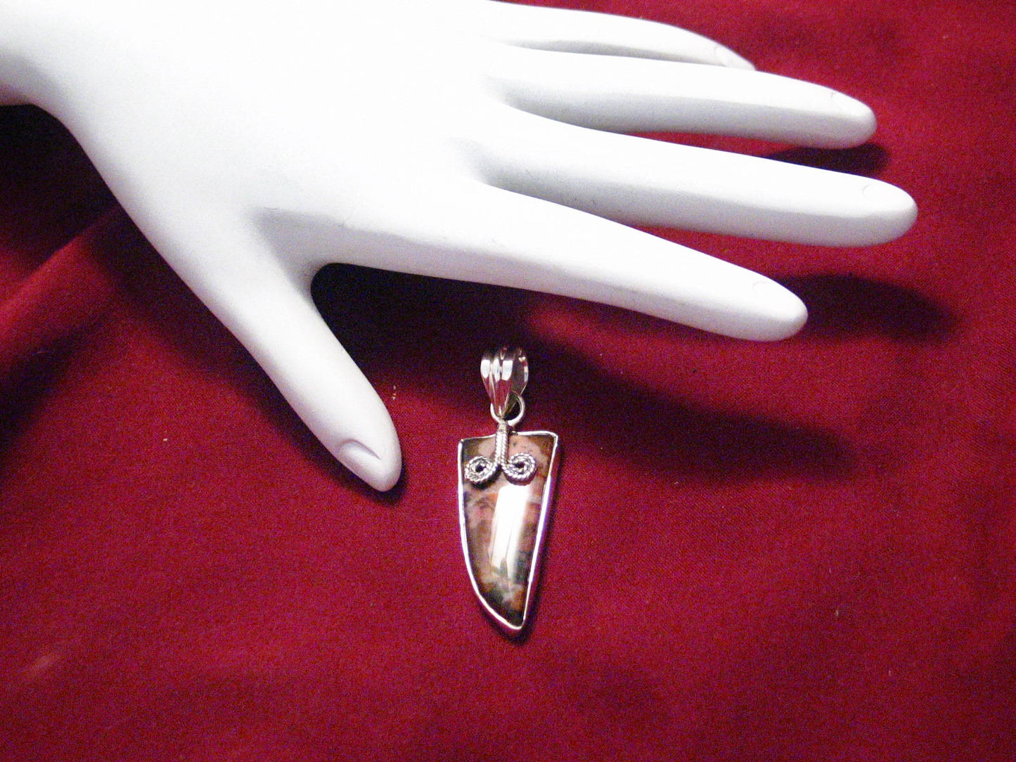 Stone Pendant, Mens Womens Edgy Style Asymmetrical Design Natural Jasper Stone Sterling Silver Pendant