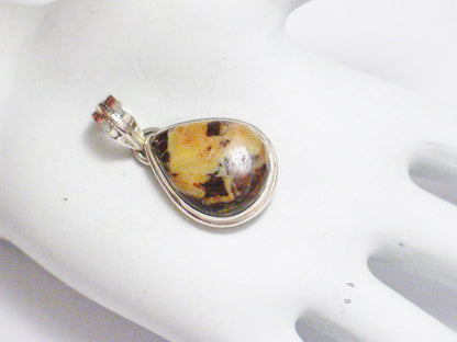 Sterling Silver Pendant Mans Womans Brown Matrix Agate Cabochon Stone Pendant