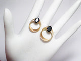Hoop Earrings | Womens 14k Gold Wavy Salient Hoop Black Spinel Stone Earrings | Jewelry