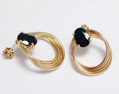 Hoop Earrings | Womens 14k Gold Wavy Salient Hoop Black Spinel Stone Earrings | Blingschlingers Jewelry