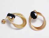 Hoop Earrings | Womens 14k Gold Wavy Salient Hoop Black Spinel Stone Earrings | Blingschlingers Jewelry