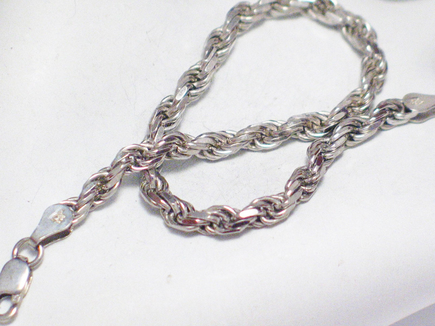 Silver Bracelet, Men's Women's 7in 1980s Vintage Sterling Silver Italian Rope Chain Bracelet - Discount Estate Jewelry