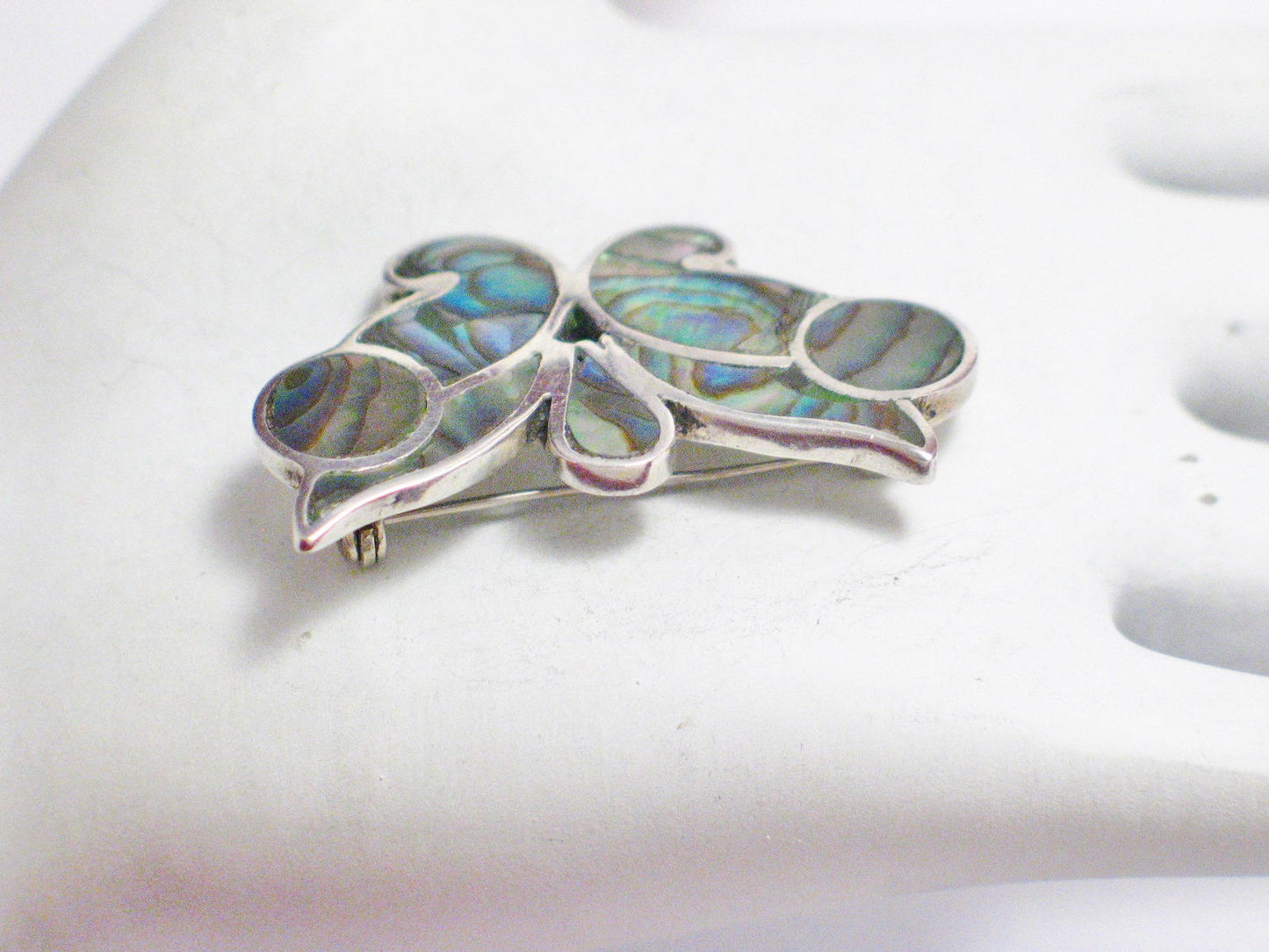 Sterling Silver Brooch, Vintage Jewelry Abalone Butterfly Brooch / Lapel Pin