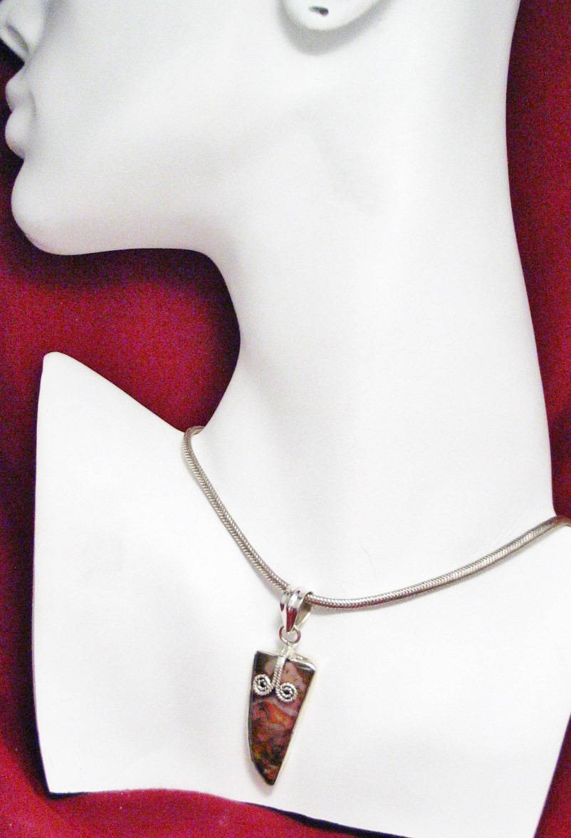 Edgy Style Asymmetrical Design Jasper Stone Sterling Silver Pendant