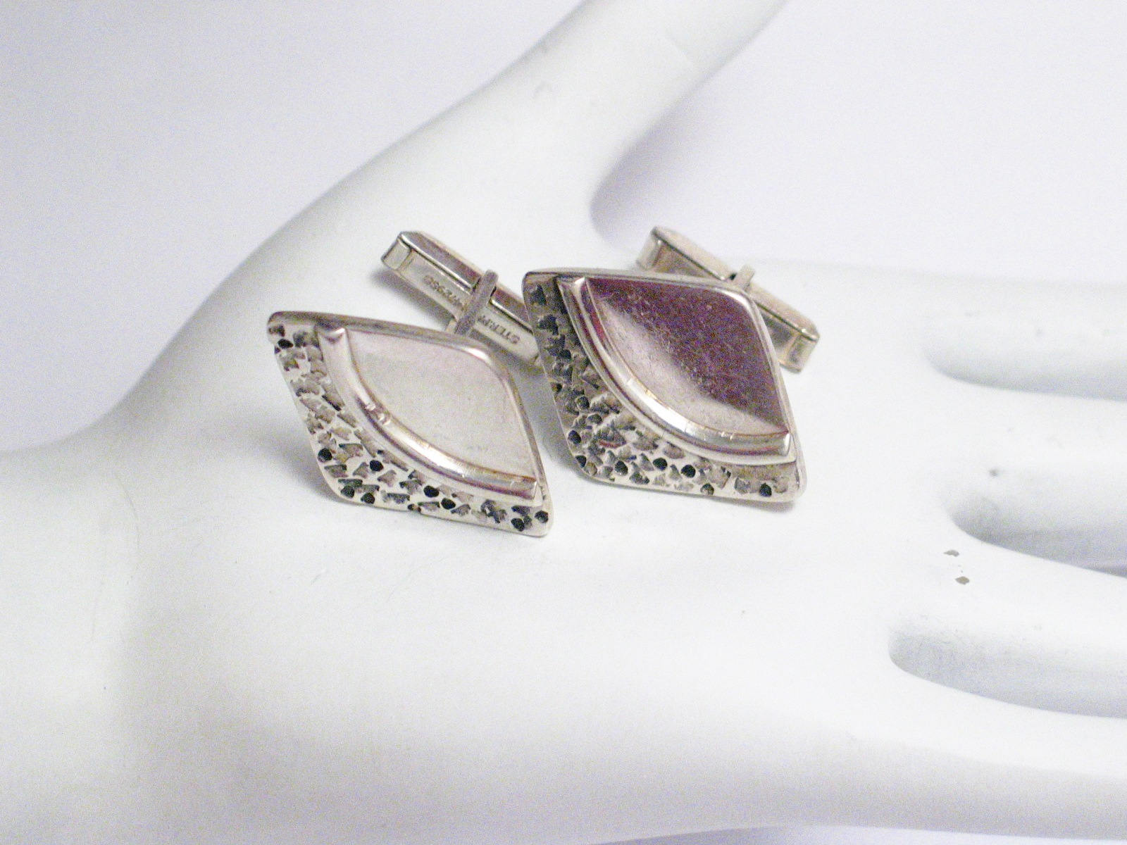 Mens Cufflinks, Vintage Kite Style Nugget Textured Sterling Silver Cufflinks