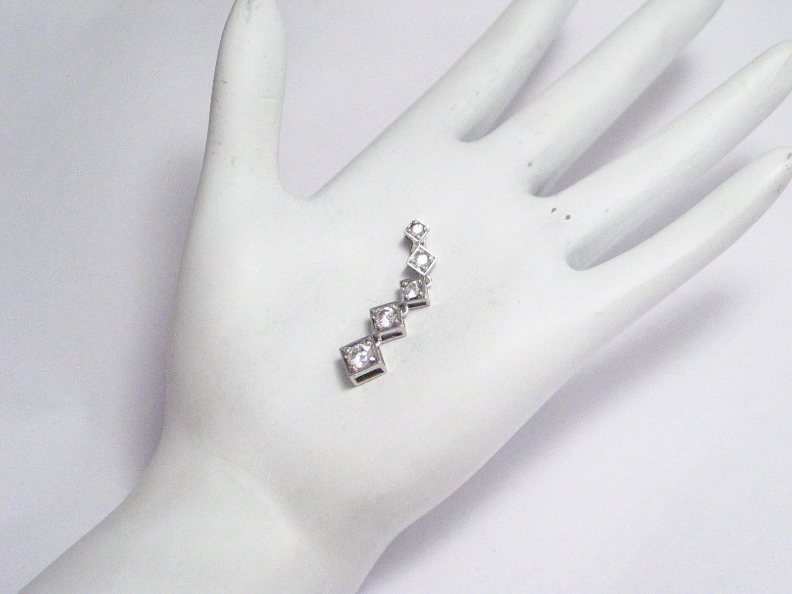 Geometric Waterfall, White Cubic Zirconia Sterling Silver Pendant  - Discount estate jewelry online