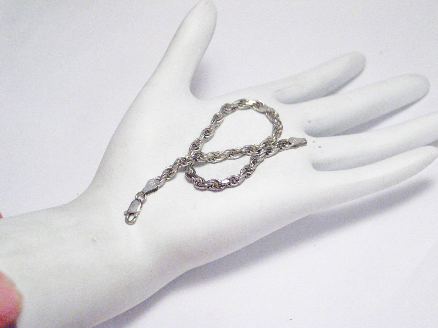 Silver Bracelet, Men's Women's 7in 1980s Vintage Sterling Silver Italian Rope Chain Bracelet - Discount Estate Jewelry