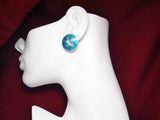 Earrings | Womens Large Blue Guilloche Siam Goddess ClipOn Earrings | Vintage Jewelry