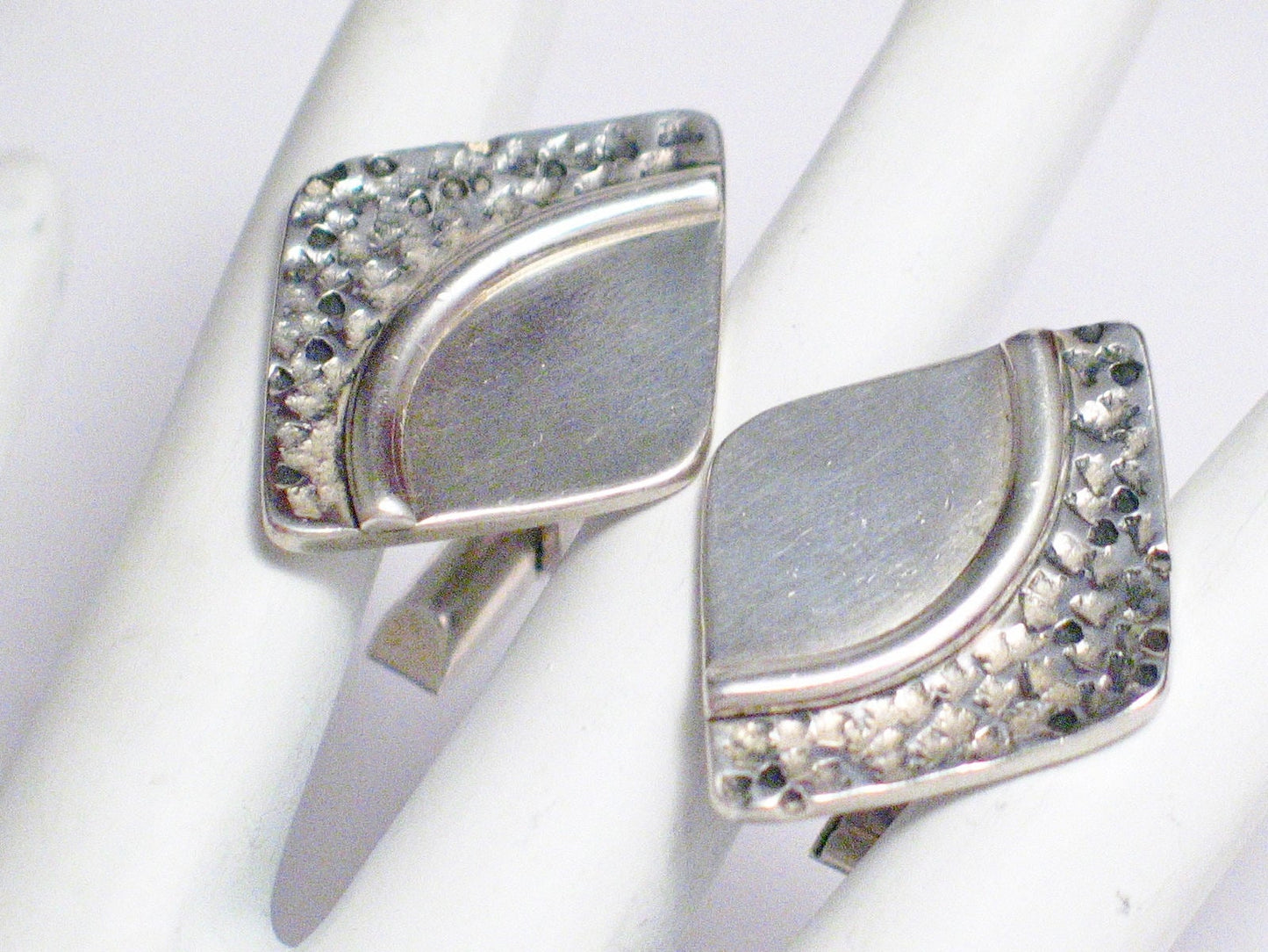 Sterling Silver Diamond Design Nugget Contrast Cufflinks | Engraveable