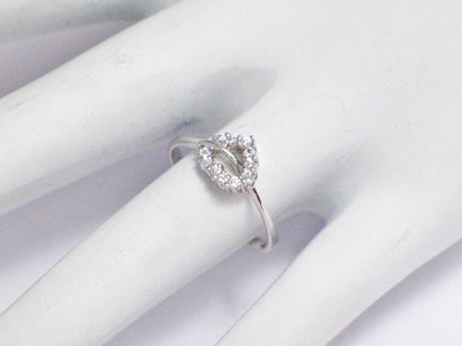 Thin Ring, sz6 Dainty Style White CZ Stone Sterling Silver Heart Ring - Womens Jewelry