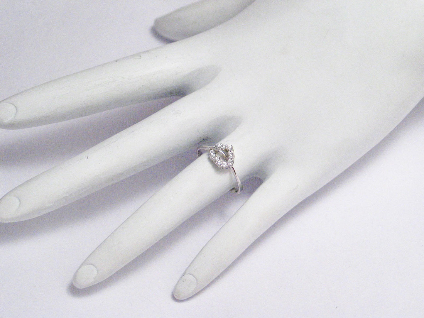 Thin Ring, sz6 Dainty Style White CZ Stone Sterling Silver Heart Ring - Womens Jewelry