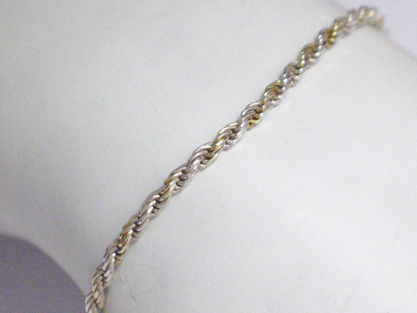 Rope Chain Bracelet, Men's Women's 7 5/8in Slim 2mm 925 Sterling Silver Twist Link Chain Bracelet - Estate Jewelry
