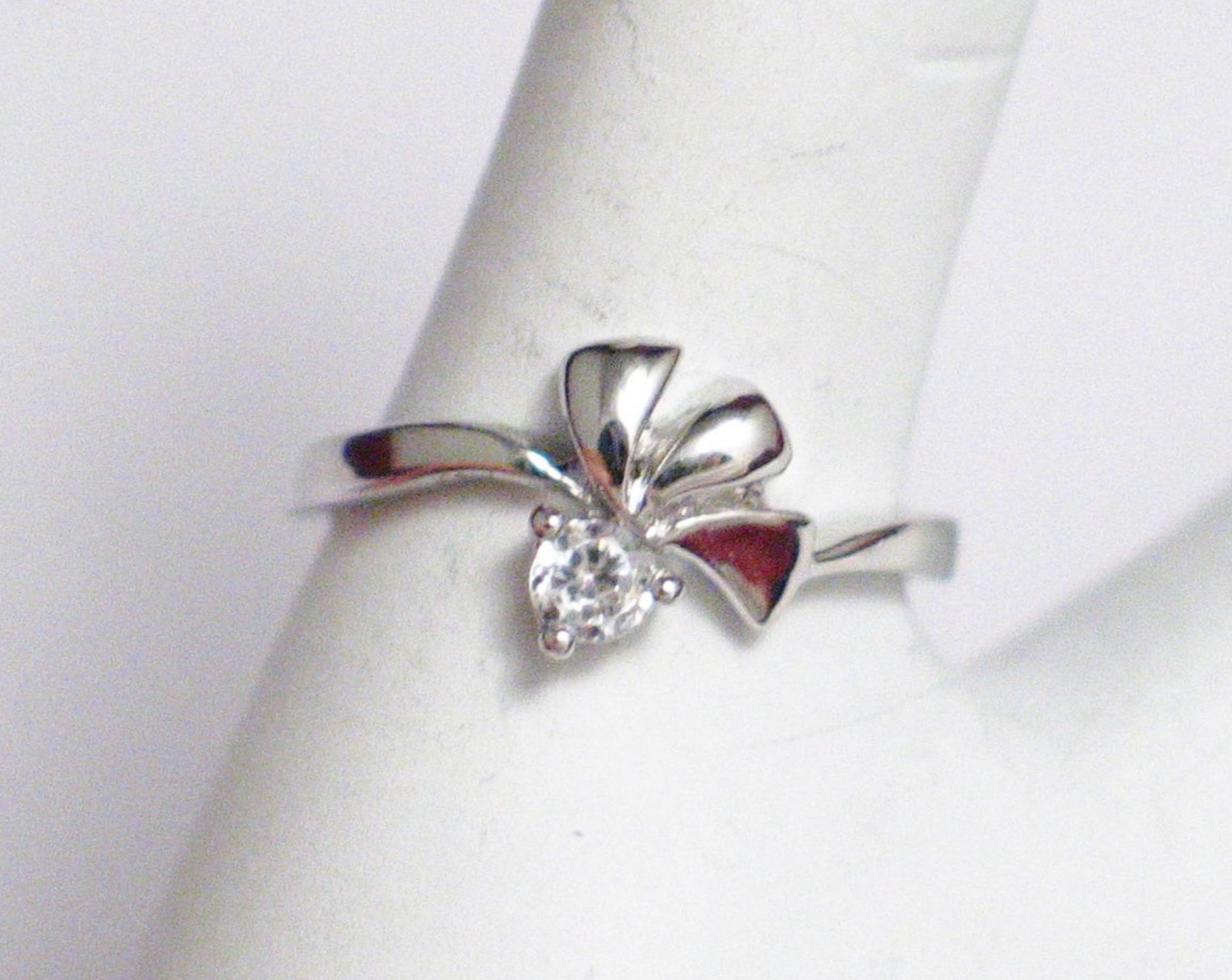 Sterling Silver Ring, Womens Petite and Stylish Ribbon Bow Design Solitaire Style Statement Ring - Blingschlingers Jewelry