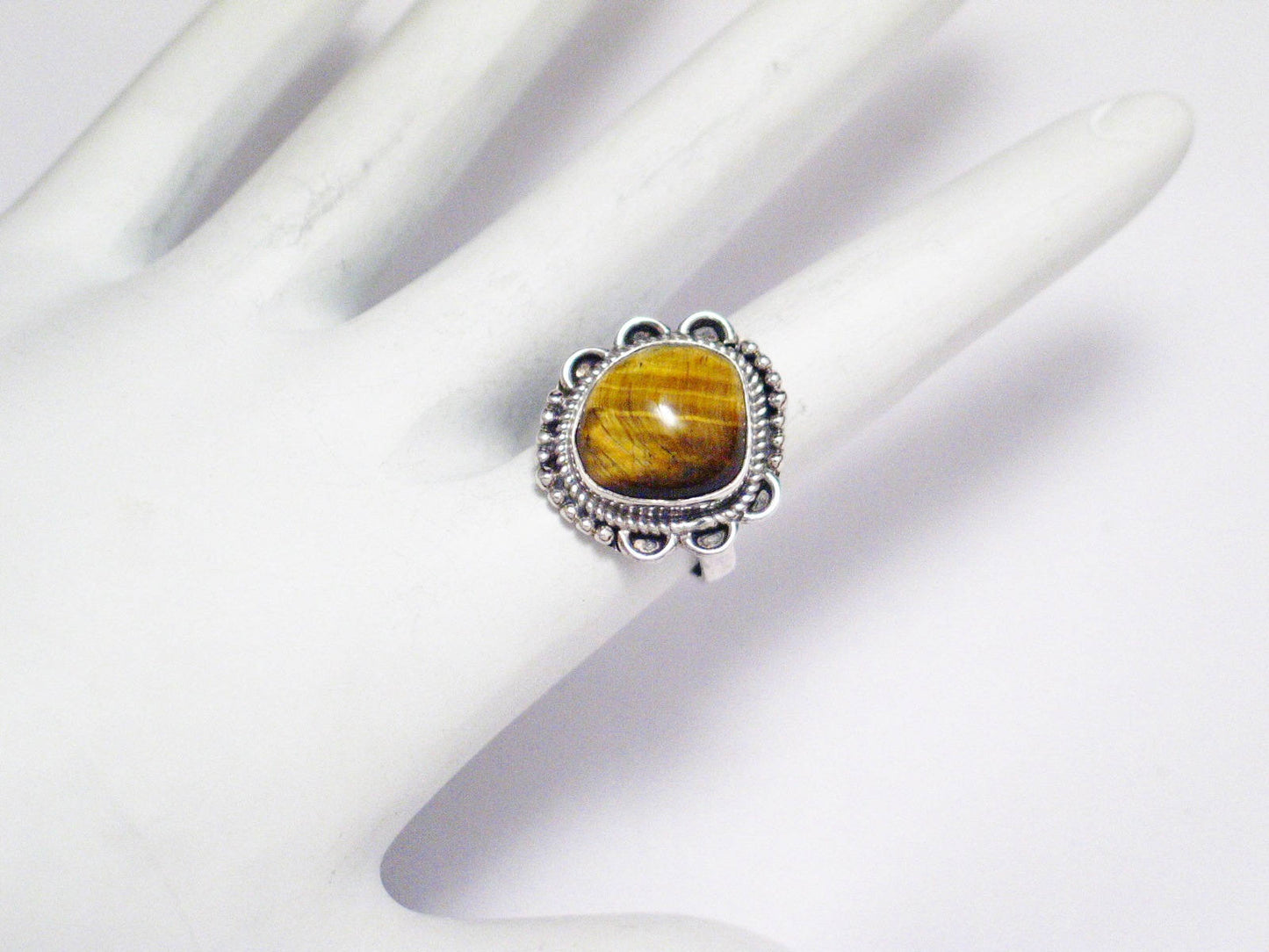 Sterling Silver Ring, Mens Womens Unique Tigers Eye Stone Solitaire Statement Ring - Blingschlingers